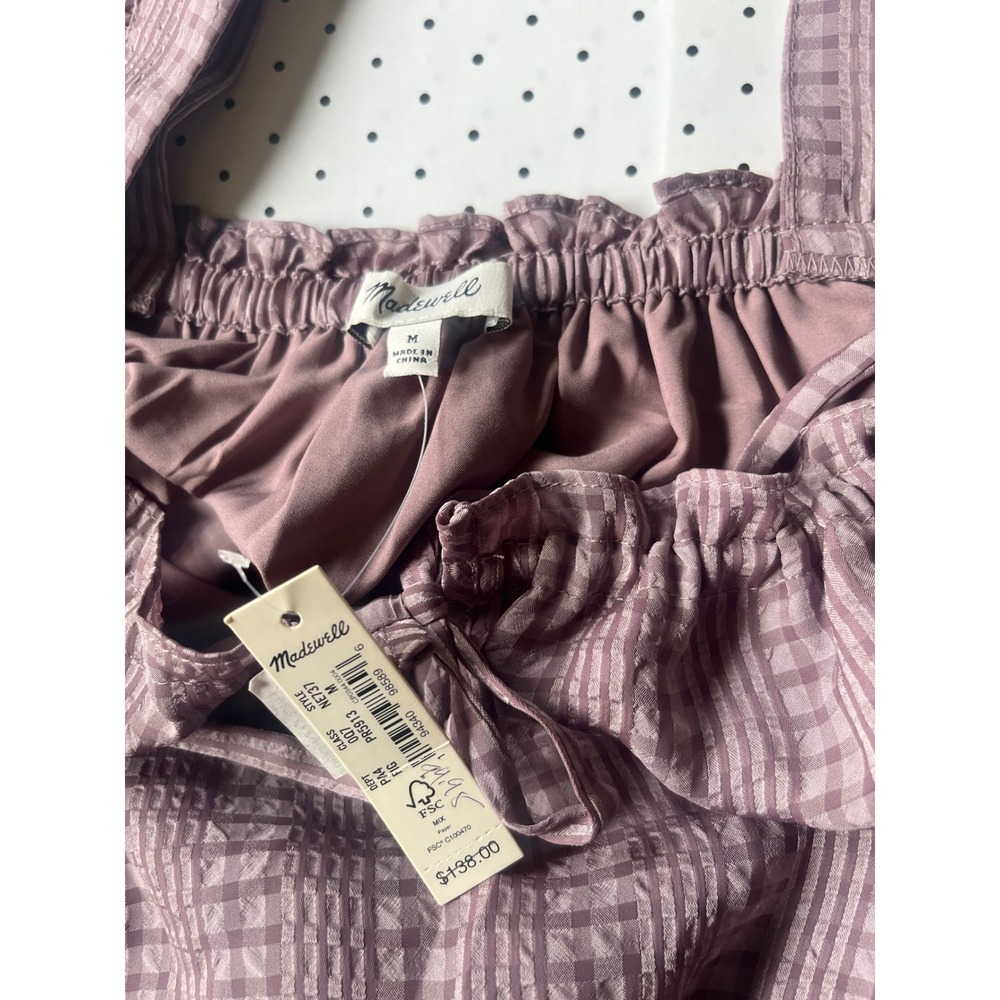 Madewell Dress Womens M Dusty Mauve Plaid Puff Sleeve Tiered Midi MF151 NWT - Picture 8 of 10